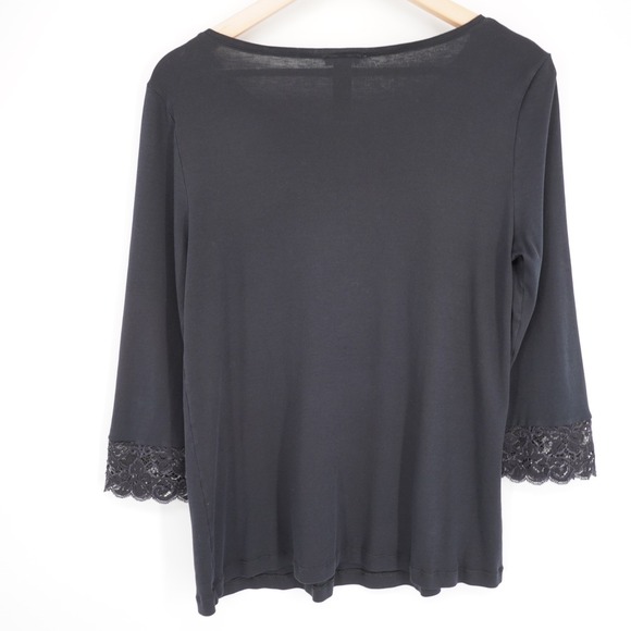 Hanro of Switzerland Womens Shirt Sz Small Black Lace Cotton Luxury Loungewear - Picture 2 of 15